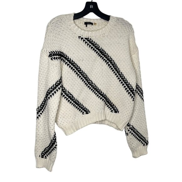 Anthropologie Dex Chunky Knit Short Sweater Ivory Black - Picture 1 of 6